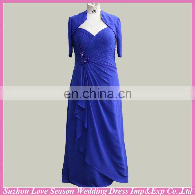 RP0044 real sample dress half sleeve jacket ruched top beaded floor length long blue evening dresses chiffon evening gowns