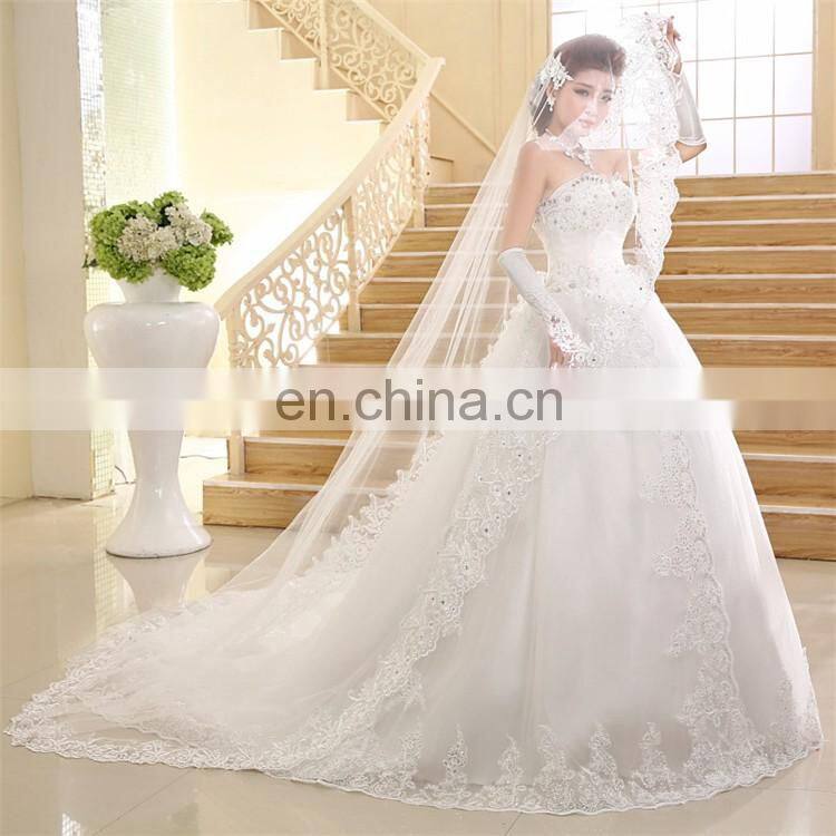 HS1623 2017 Lace Strapless Wedding Dress With Long Train Bridal Ball Gown