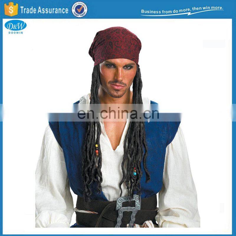 Black Pirate Wig with Bandana Halloween Party Wig