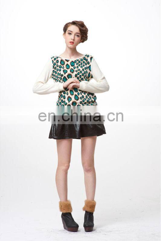 2014 Autumn Printed Long Sleeve Knitted Girl Sweater