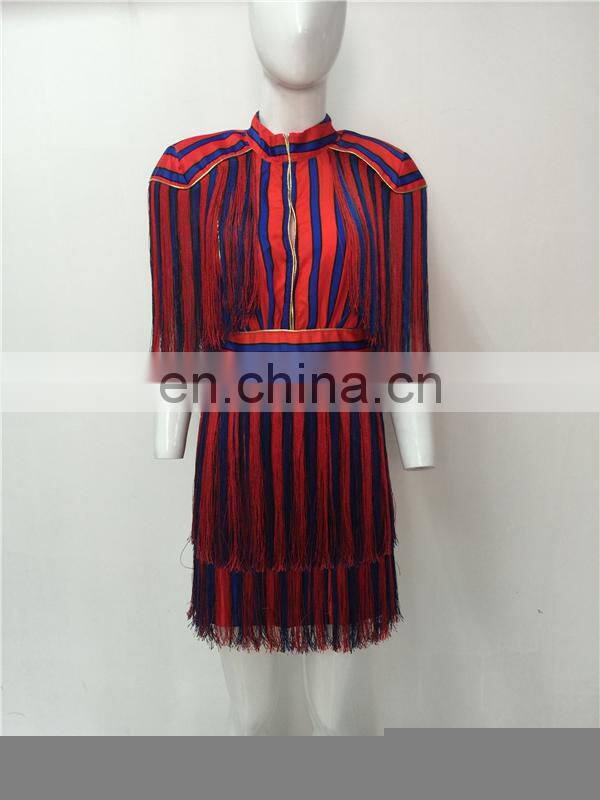 2017 Summer Female Clothing Wholesale Short Sleeve Red Tassels Casual Dresses