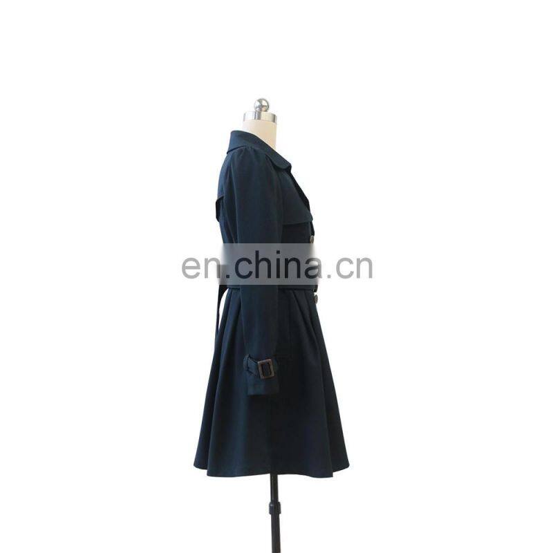 2016 Top sale Lady Autumn Double Breasted Dust Coat with Belt