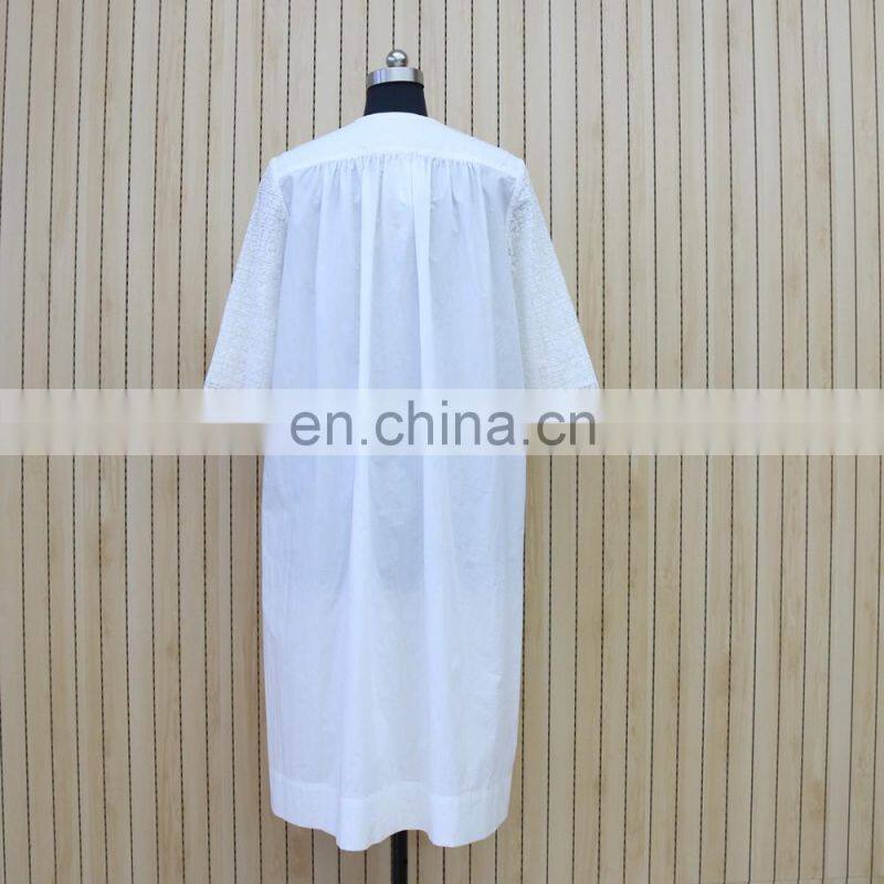 women high quality white short sleeve lace shirt dress