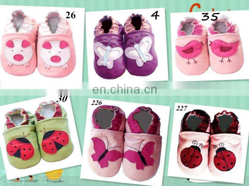 Newborn Baby Shoes Cow Leather Soft Sole Loafers Hot Pink Cherry Pattern