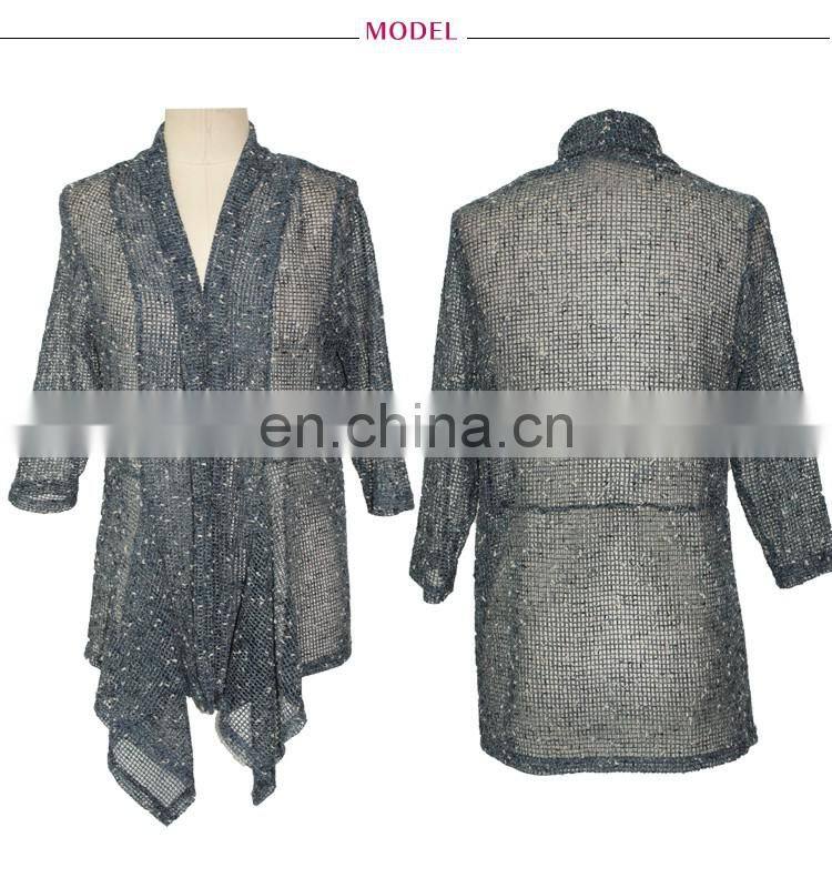 Mesh Knot 3 Quarter Sleeve Old Women Kimono Cardigan Office Wear