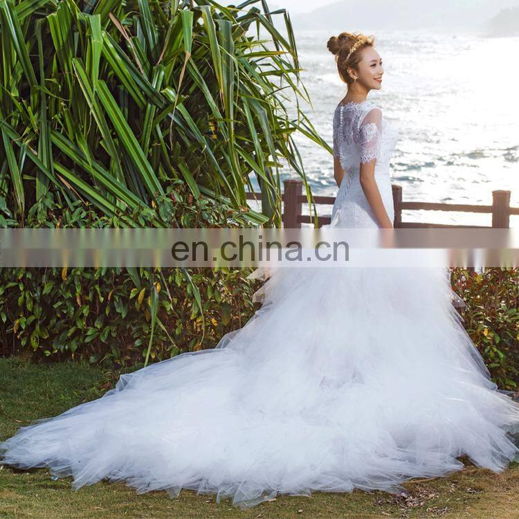 1A092 New Arrival 2016 Hot Sale Pure Diamond Neck Ruffled Layered Organza Skirt Prom Ball Gown Wedding Dress