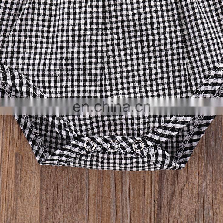 Hot Sale Wholesale Baby Clothes Yellow Plaid Lace Ruffle Baby Romper