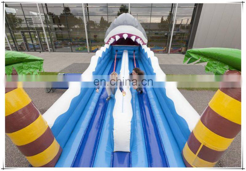 Plato 0.55MM PVC Tarpaulin Shark Theme Interactive Game Inflatable Two Lane Bungee Run