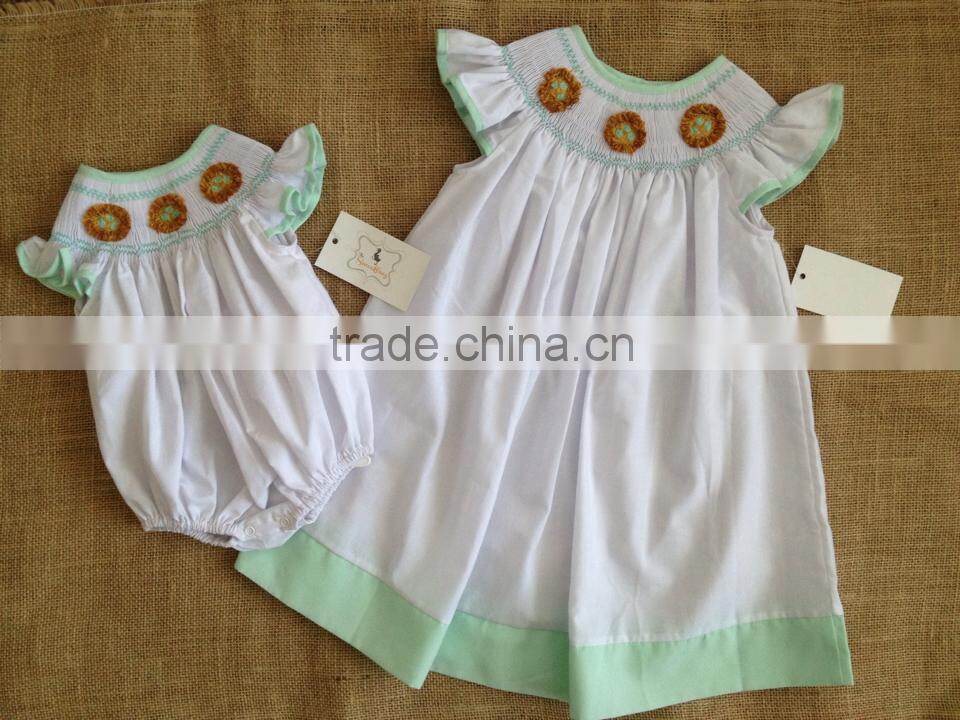 children Brown corduroy Smocked Romper baby winter clothing