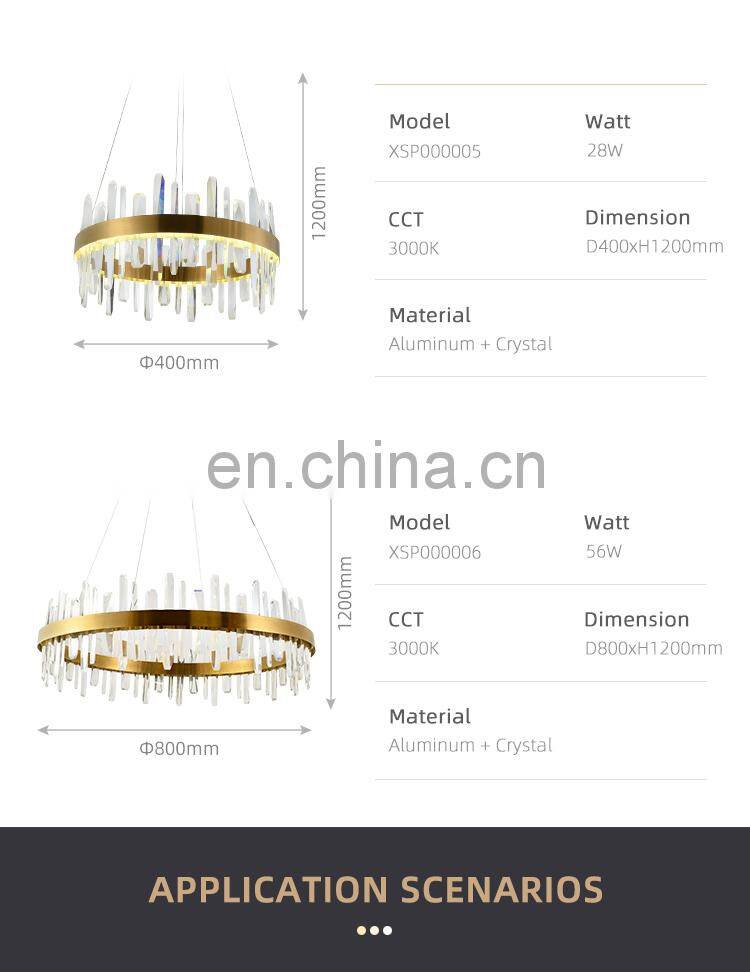HUAYI Light Luxury Style Living Room Decorative Modern Gold LED Crystal Chandelier Pendant Light
