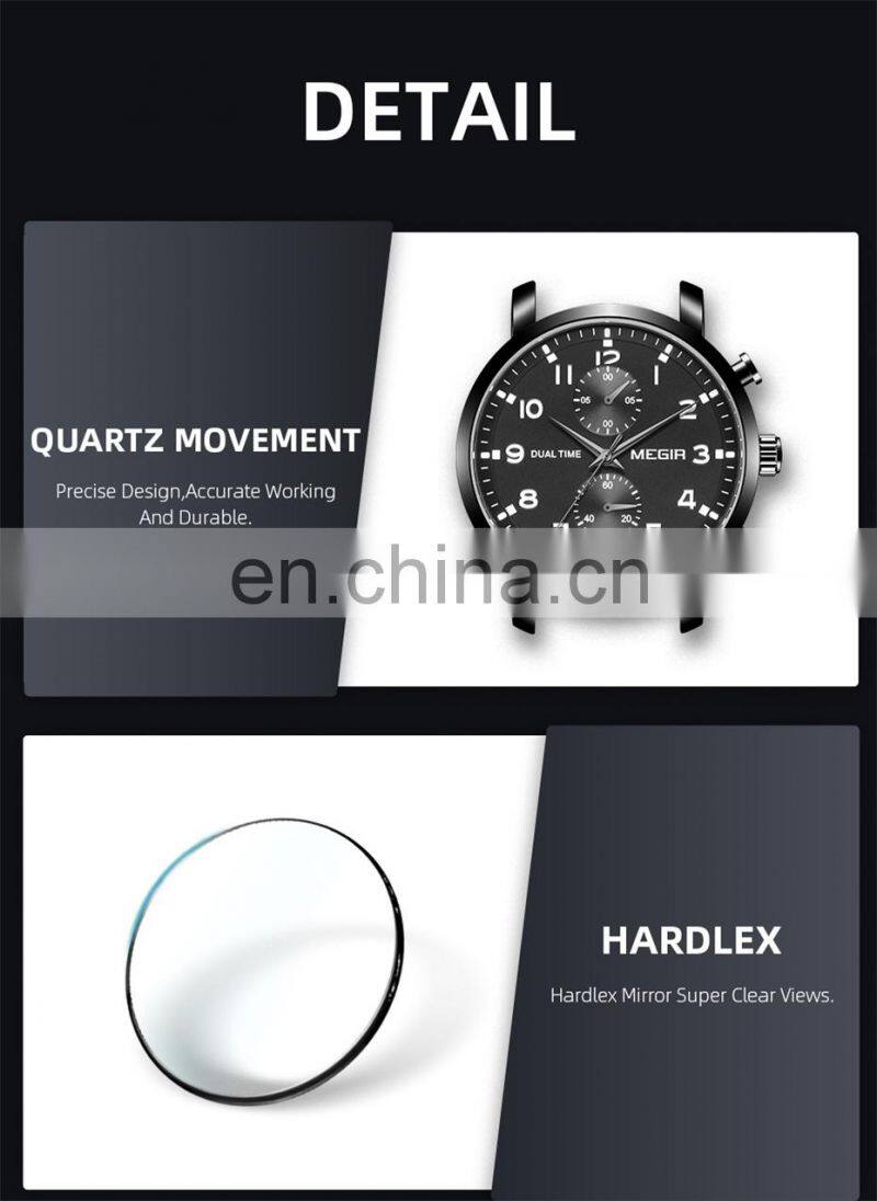 MEGIR 2160G Men Quartz Wristwatch Waterproof Business Multifunctional Stainless Steel Mans Watches
