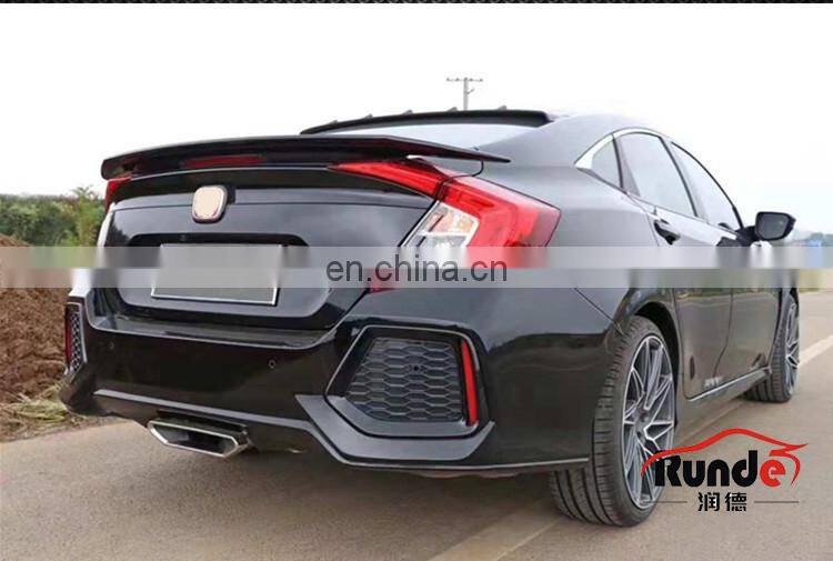 Runde PP Material Body Kit With Front Rear Bumper Grille Side Skirt Spoiler For 2016-2019 Honda Civic 10th Generation Bodykit