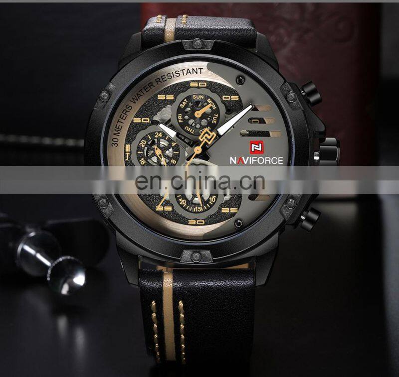 Naviforce 9110 Japan Quartz Movt Custom Logo Watch Leather Complete Calendar Wristwatches Naviforce Watches For Men