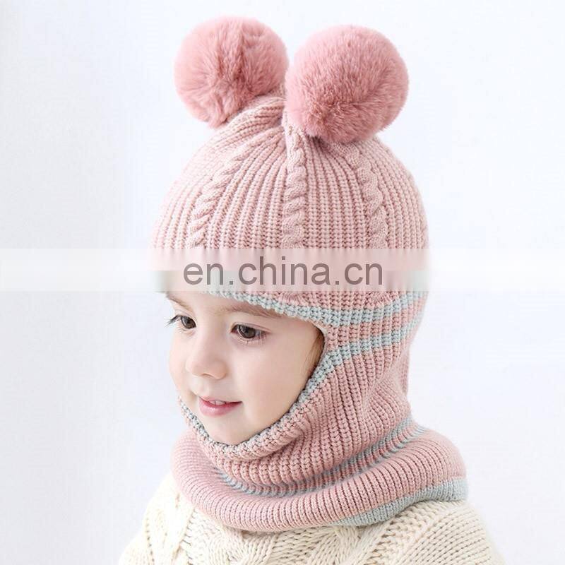 Kids Winter Hats Ears Girls Boys Children Warm Caps Scarf Set Baby Bonnet Enfant Knitted Cute Hat for Girl Boy