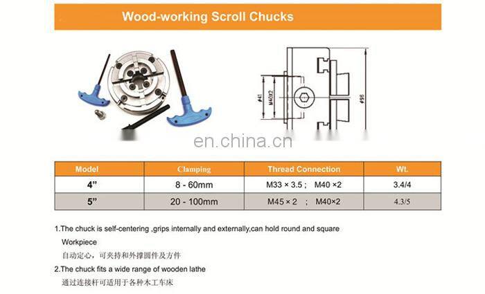 LIVTER 5 inch 4 jaw wood lathe chuck for woodworking turning machine
