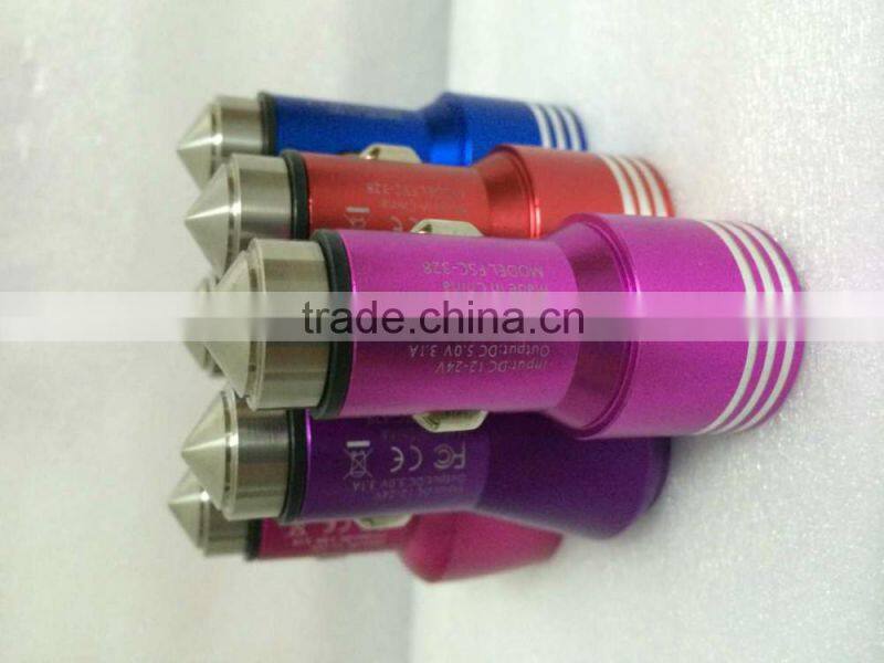 2016 New arrival safety hammer car charger with broken window hammer design function metal aluminum