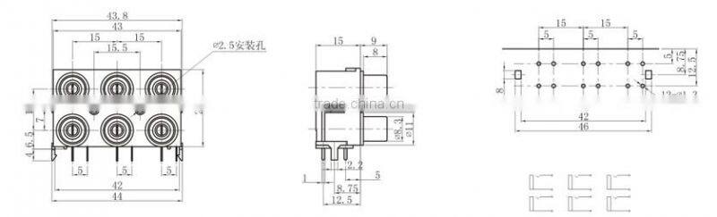 6 holes multiple rca connector