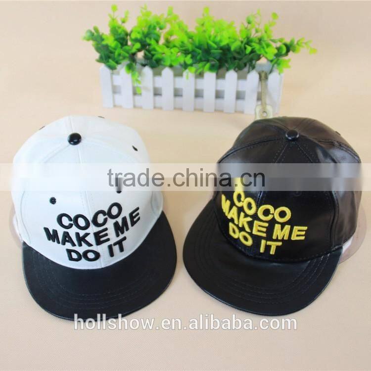 Fashion Hiphop COCO MAKE ME DO IT Embroidery Flat Brim Leather Cap Snapback