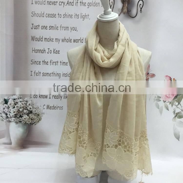 New Arrival Beautiful Lace Joint Large Long Cotton Lace Scarf Women