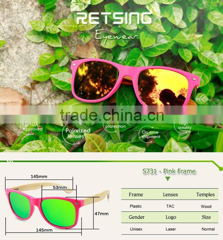 Plastic frame Bamboo arms sunglasses handmade, bamboo eyewear, bamboo sunglasses China
