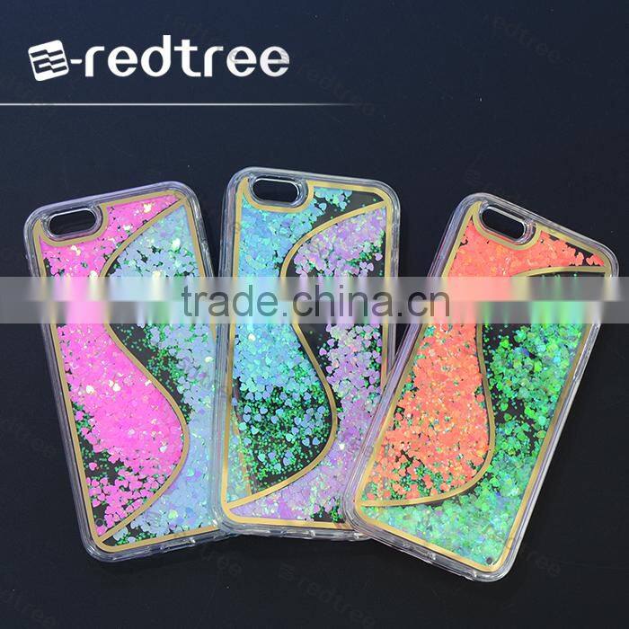 Factory price cute s love shape liquid mobile phone tpu cover case for iphone 6s