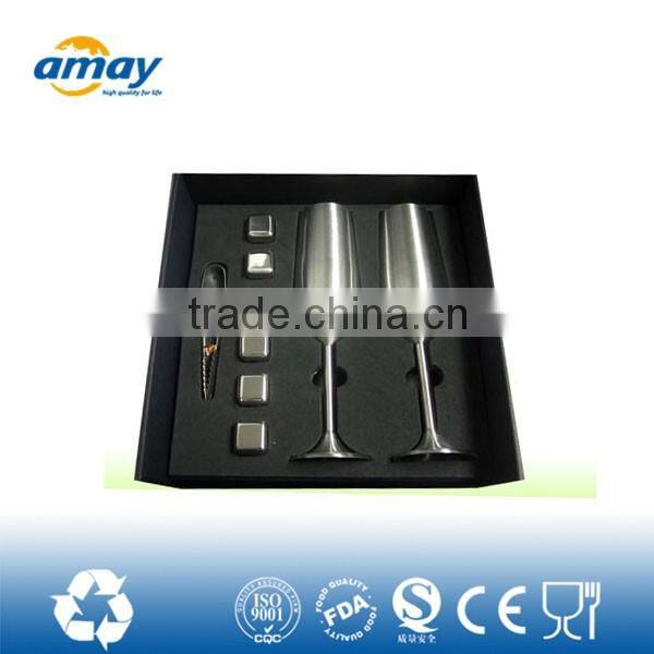 8pcs Stainless Steel Ice Cubes Glacier Rocks Whiskey Ice Stones + velvet bag