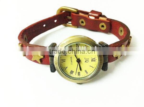 SWH 0651-3 China wholesalef genuine leather squre nail strap wrap ladies bracelet wrist watch