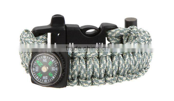 Outdoor climbing emergency survival paracord wristband with flint compass