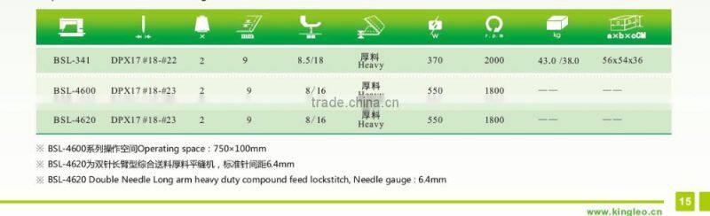 Long arm heavy duty compound feeding lockstitch sewing machine