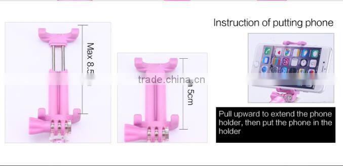 2016 mini selfie stick with bluetooth shutter button,Custom Handheld bluetooth selfie stick Monopod Stick