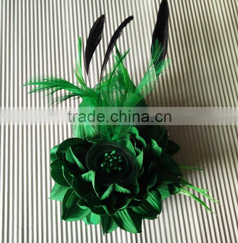 Colorful Artificial Fabric and Feather Flower Brooch