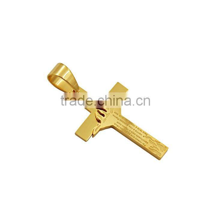 Hot sale gold filled jewelry stainless steel fire scriptures cross necklace pendant