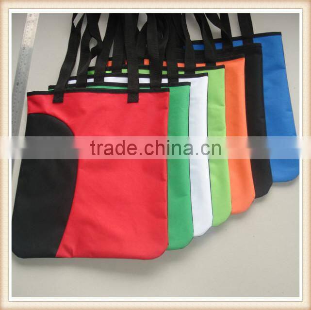 Reusable 600D polyester Shopping tote Bag with front zipper pocket