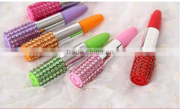 Creative Plastic Lipstick Ball-point Pen With Rhinestone