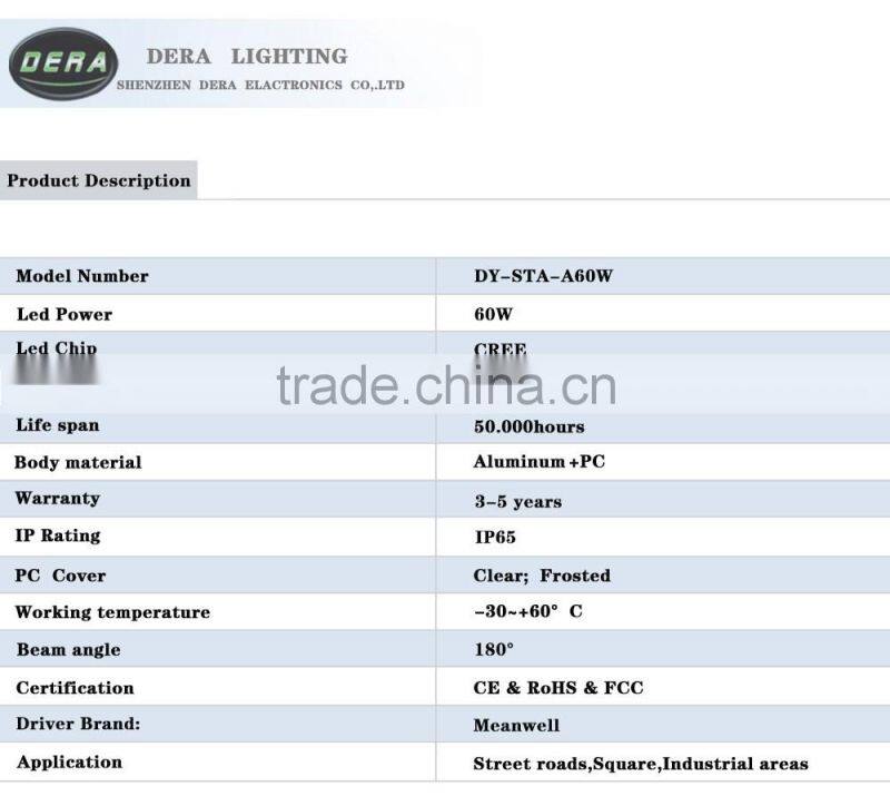 Factory wholesale hot sale 60w led street lighting solar made in China led outdoor lighting hot lamp