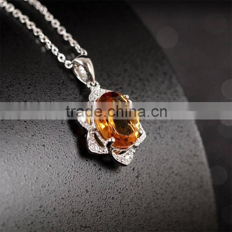 hot 925 silver 18K gold plated inlay blue topaz yellow citrine precious natural gemstone pendant necklace turkish silver jewelry