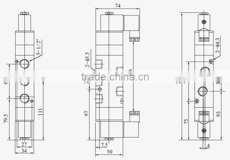 Pneumatic 5 ways/3 position /2 Coil Solenoid Valve