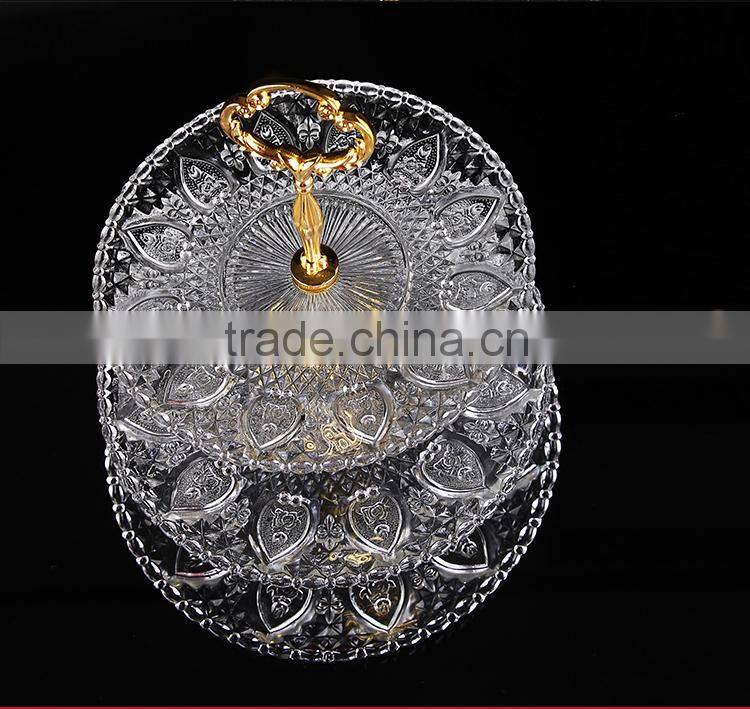 Hot Popular Clear Colored 3 Tier Glass Serving Trays Fruit Bread Trays Tempered Glass Serving Tray 3 Tier Dessert Tray