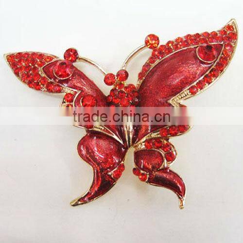 clear crystal red stones dragonfly brooch pin