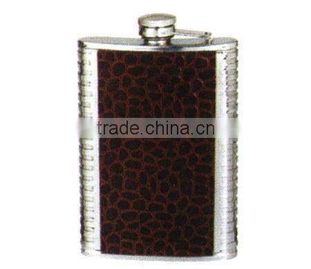 high quality 5oz s/s 18/8 duplex series hip flask with leather covered
