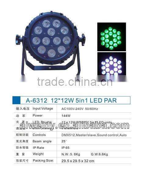 Hottest 12x12W LED IP65 RGBYW( 5in1) par light
