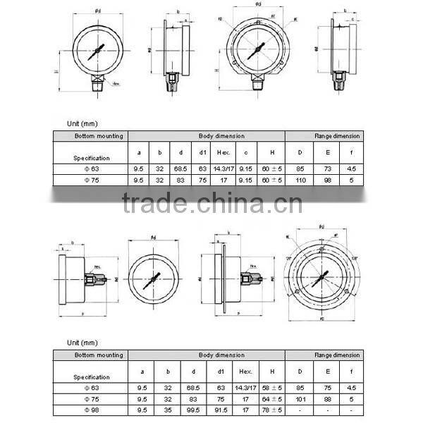 High quality steel case brass internal refrigeration freon pressure meter
