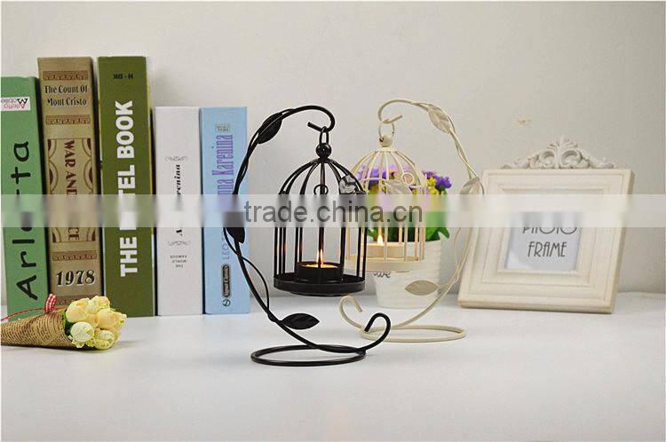 2015 new style metal leaves bird cage candle holder