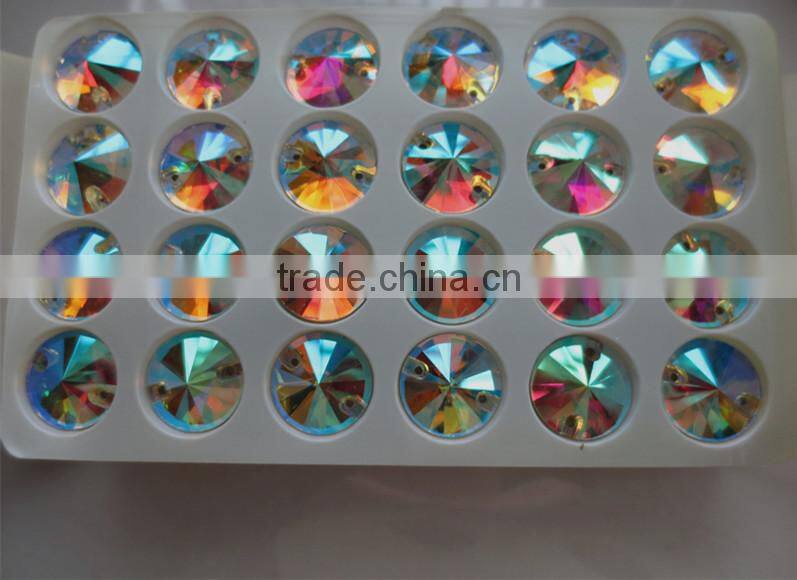 High quality low defect 18mm round shape crystal AB sew on crystal stone