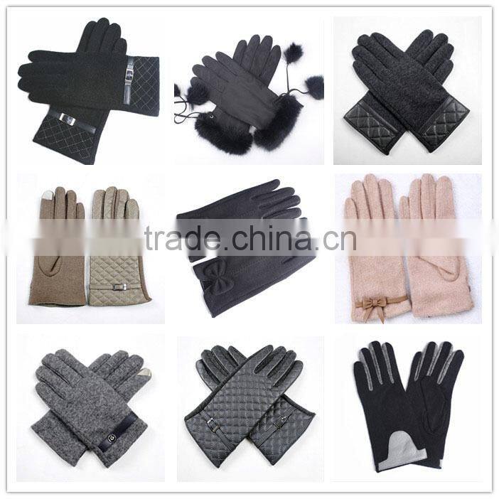 Knitted Wool And Leather Gloves Wool Women's Gloves Black Grey Blend