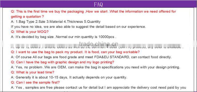 food packaging plastic bag with zipper