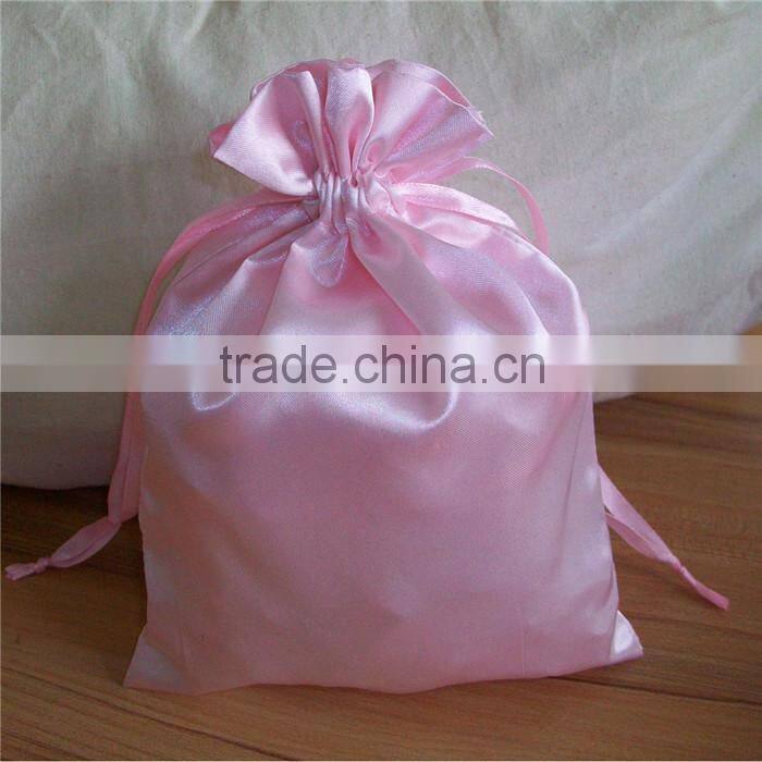 Pink Satin Drawstring Bags Embellished with Pink Ribbon and Bow - Wedding Bags, Gift Bags, Jewelry Bags