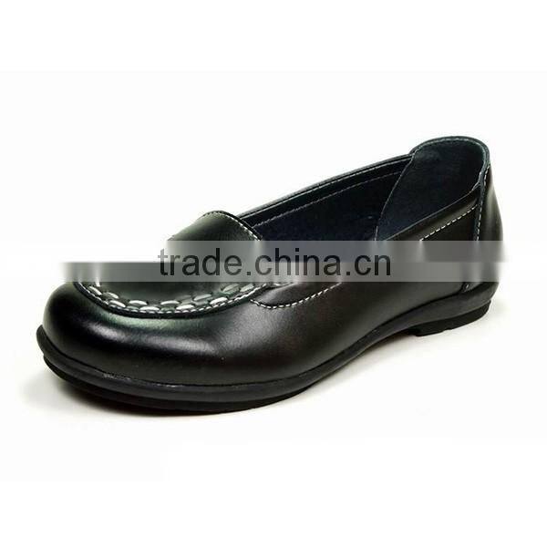 2016 High Quality OEM Buckle Black Leather School Shoes Girl with Rubber Sole