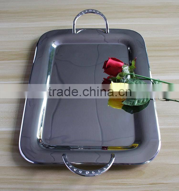 Charming vintage style hotel food safety Rectangle baking tray tea tray steel plate With gold handle