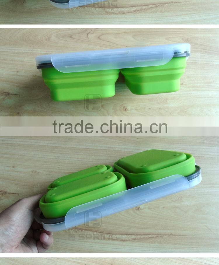 3 compartment Portable Collapsible Silicone Food Storage Container with Lid